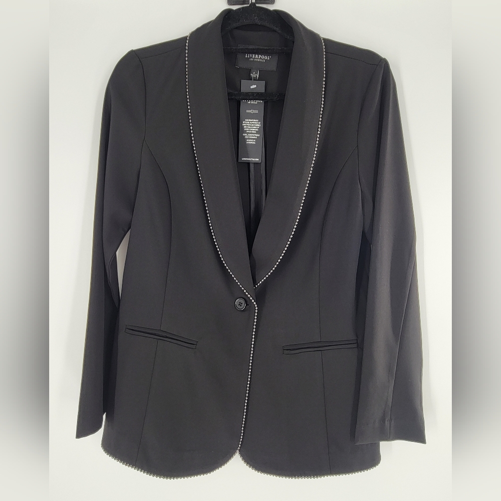 Liverpool Women's Suit Shawl Collar Blazer‎ with Chain Trim + Pants Black New S
